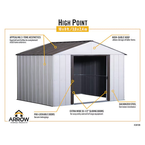 Arrow 10-ft x 8-ft High Point Galvanized steel Storage Shed