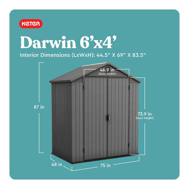 Keter 6-ft x 4-ft Darwin Gray Gable Resin Storage Shed (Floor Included)