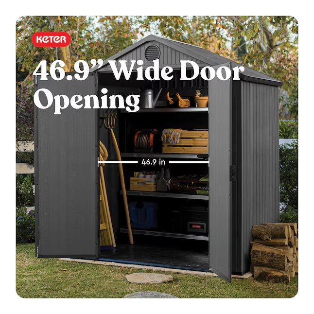 Keter 6-ft x 4-ft Darwin Gray Gable Resin Storage Shed (Floor Included)